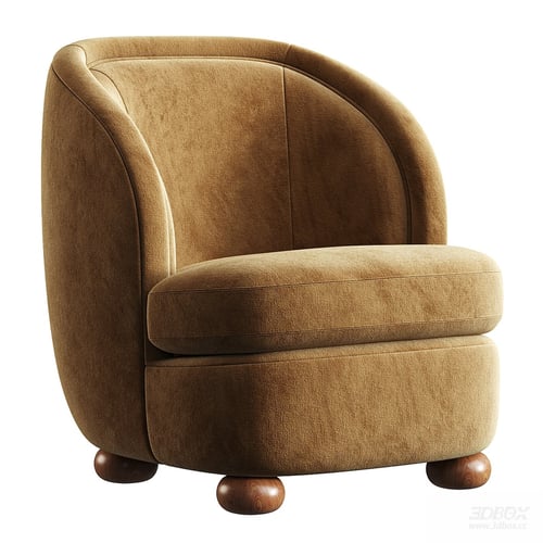 Blair Modern Velvet Upholstered Armchair with Wooden Legs 3D model