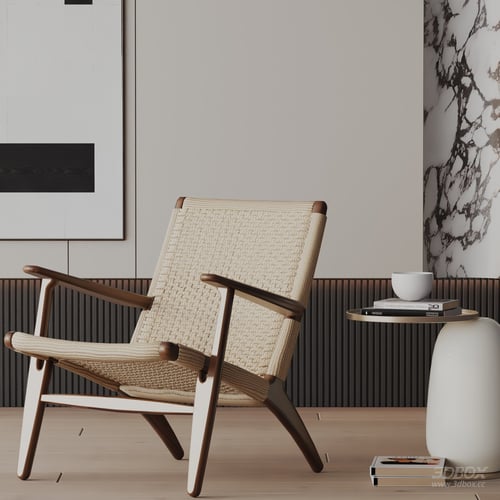Modern Woven Armchair with Wooden Frame 3D model