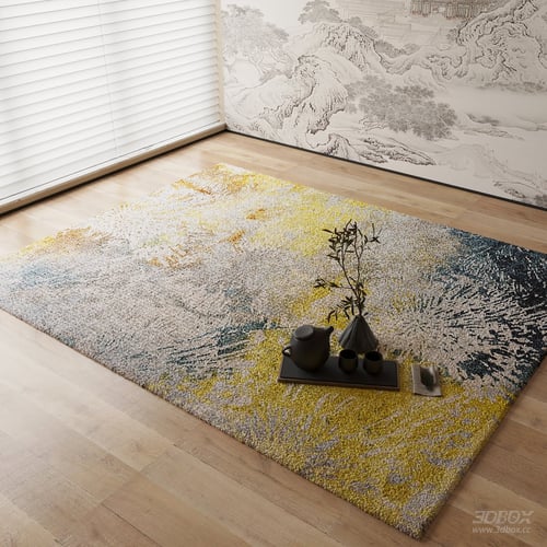 New Chinese Style Abstract Plush Area Rug 3D model