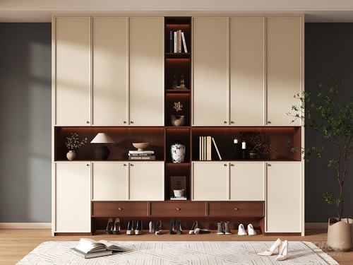 Modern Built-in Hallway Shoe Storage Cabinet with Decor Shelves 3D model