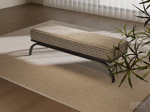 Mid Century Modern Upholstered Bench with Metal Frame 3D model