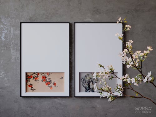 New Chinese Style Picture Frame Set with Floral Branch Decor 3D model