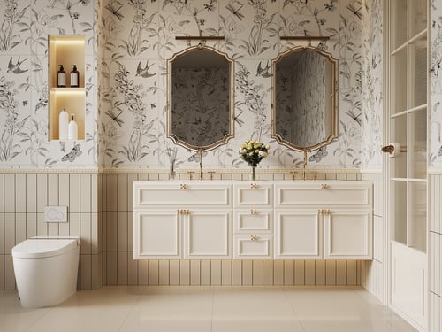 French Cream Style Bathroom Scene with Vanity and Smart Toilet 3D model