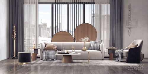 Modern Luxury Living Room with Sofa and Coffee Table Set 3D model