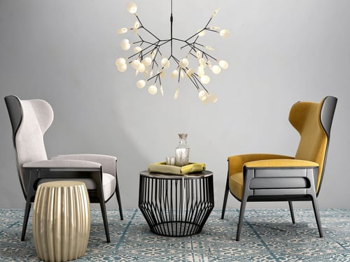 Modern Fabric Armchairs with Coffee Table and Decor Set 3D model