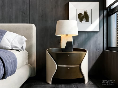 Modern Luxury Leather Marble Nightstand Side Table 3D model