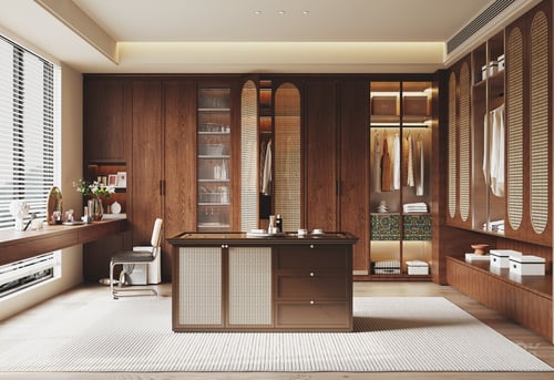 Vintage French Style Dressing Room with Wardrobe and Rattan Island 3D model
