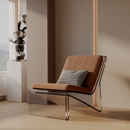 Modern Fabric Lounge Armchair with Acrylic Base 3D model