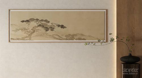 Vintage Chinese Style Pine Landscape Wall Art Frame 3D model