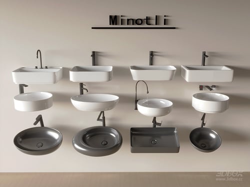 Modern Ceramic Wash Basin Set with Black Faucets 3D model