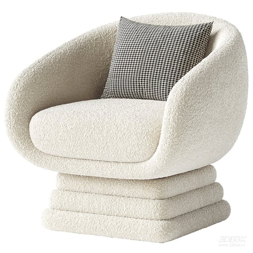Modern Boucle Fabric Single Armchair with Houndstooth Pillow 3D model