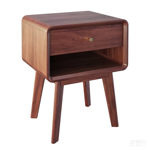 Vintage Walnut Wood Bedside Side Table with Drawer 3D model