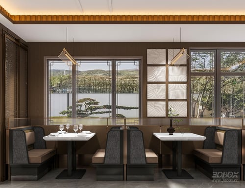 Modern Luxury Restaurant Dining Booth Interior Scene 3D model