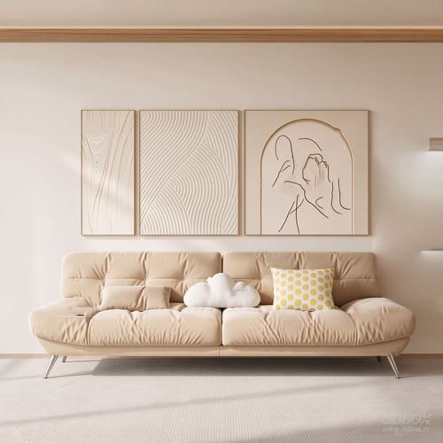 Cream Style Beige Fabric Three-seater Sofa Set 3D model