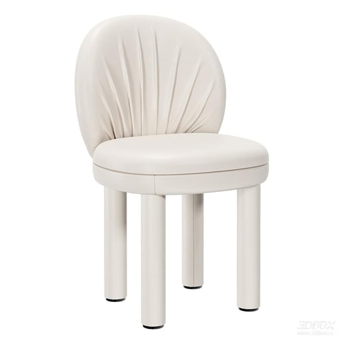Modern Cream Leather Upholstered Round Back Dining Chair 3D model