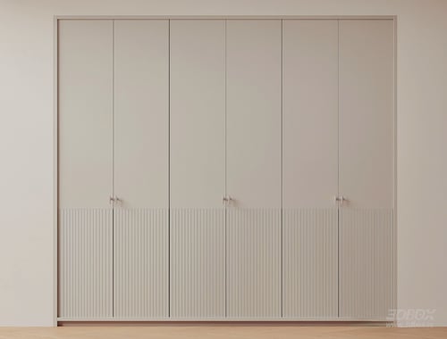 Modern Minimalist Fluted Panel Wardrobe Light Beige Storage Cabinet 3D model