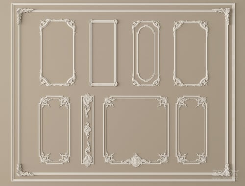 French Style Ornate Decorative Plaster Molding Frames Set 3D model