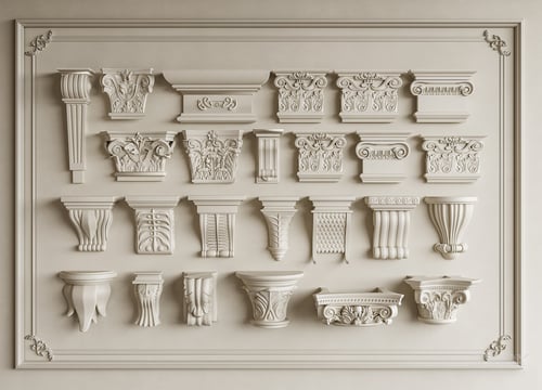 French Style Carved Plaster Corbels and Capitals Set 3D model