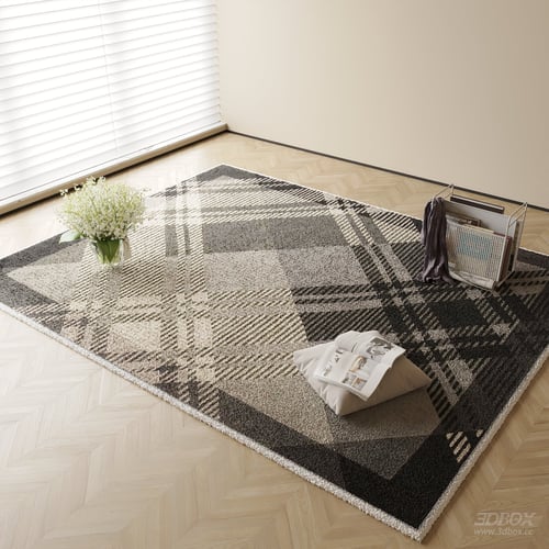 Modern Geometric Plaid Carpet Grey Beige Black 3D model