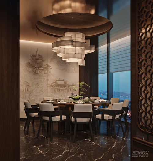 Modern Chinese Style Hotel Private Dining Room 3D model