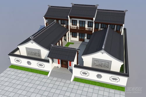 Traditional Chinese Suzhou Style Courtyard Siheyuan Exterior Building 3D model
