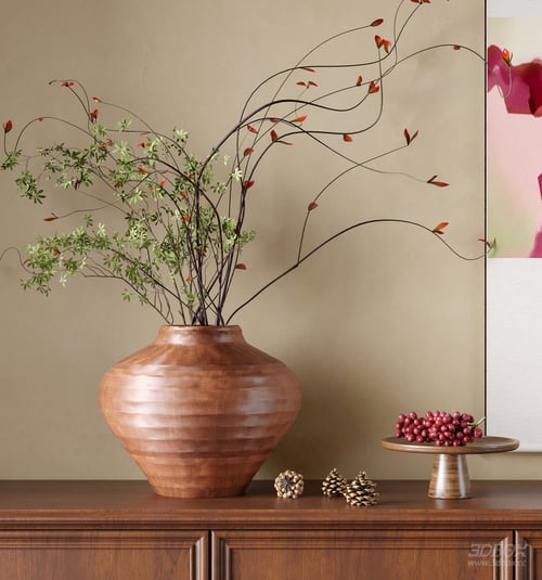 Modern Terracotta Vase Floral Arrangement Decor Set 3D model