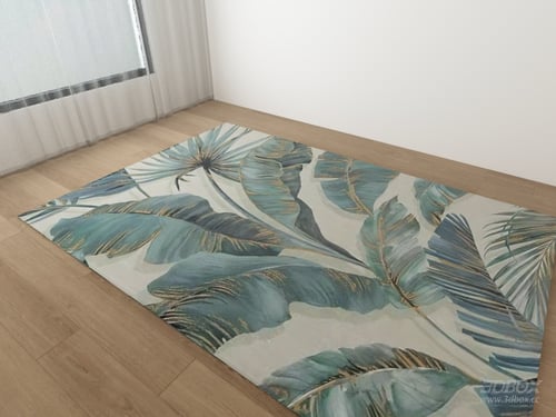 Tropical Leaf Pattern Teal Carpet 3D model
