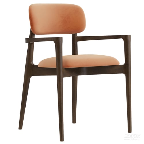Nordic Minimalist Velvet Upholstered Wooden Dining Armchair 3D model