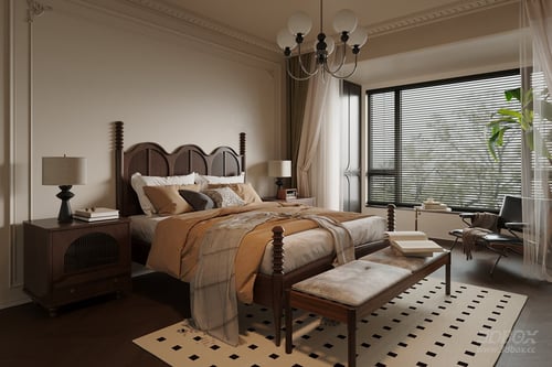 French Style Classic Double Bedroom Interior Scene 3D model
