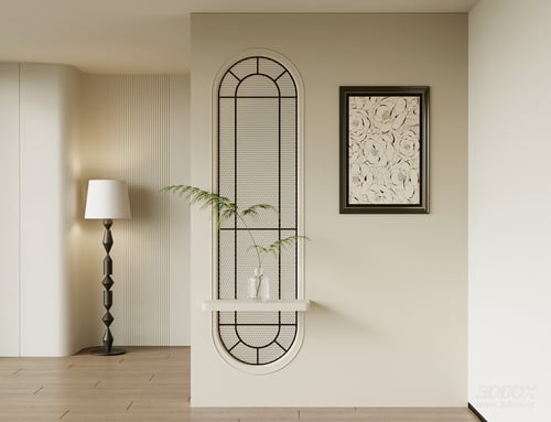French Style Glass Partition with Floor Lamp Decor Set 3D model