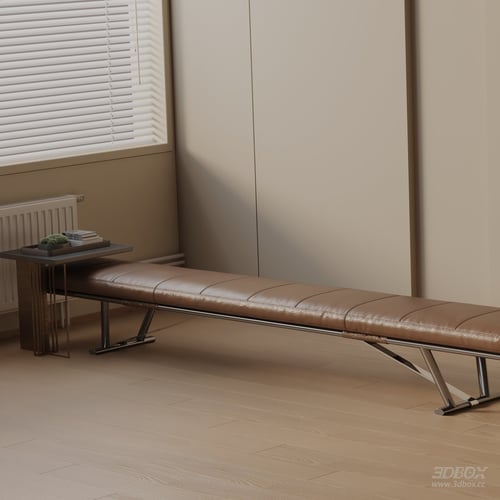 Modern Leather Entry Bench with Metal Frame 3D model