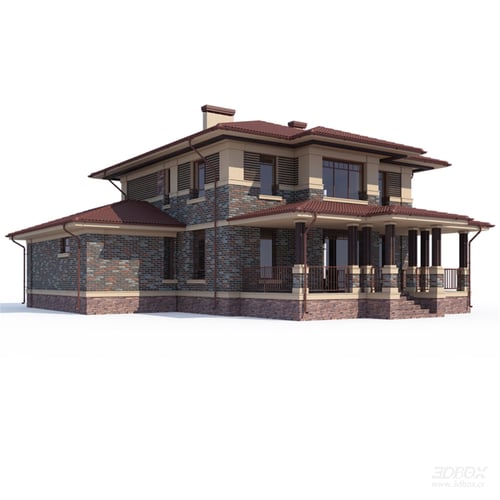 Modern Two Story Residential Villa Exterior 3D model
