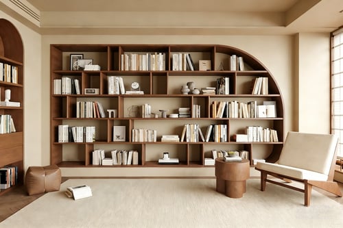 Modern Wooden Bookshelf with Book and Decor Set 3D model
