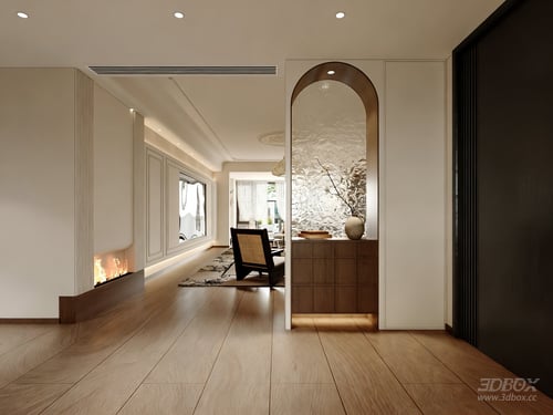 Vintage Retro Hallway Entry Scene with Partition Cabinet 3D model