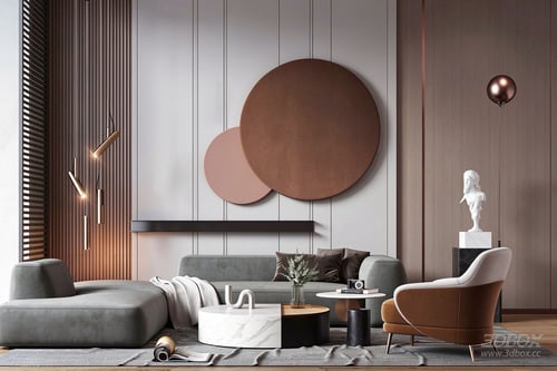 Modern Luxury Living Room with Velvet Sofa and Coffee Table 3D model
