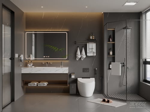 Modern Italian Style Dry Wet Separation Bathroom Scene 3D model