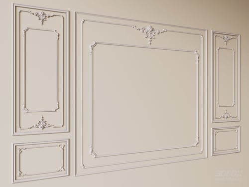 French Style Carved Decorative Plaster Wall Molding Set 3D model