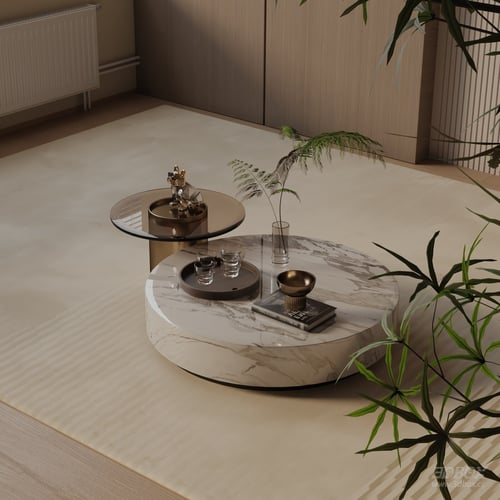 Modern Marble Glass Coffee Table Set 3D model