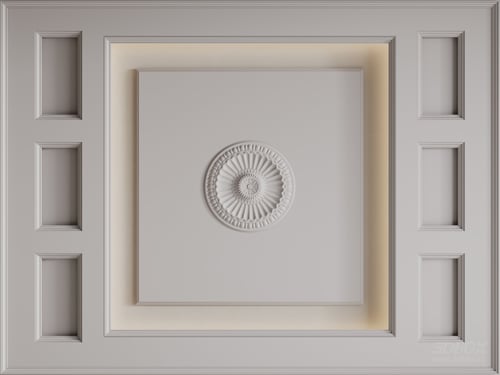 Classic Decorative Plaster Ceiling with Medallion 3D model