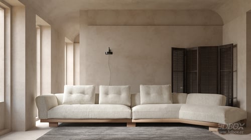 Modern Linen Modular Sofa Set With Wooden Base Wabi Sabi Style 3D model
