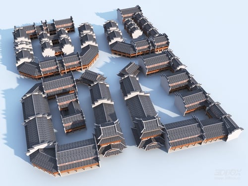 Traditional Chinese Ancient Town Commercial Street Building Cluster 3D model