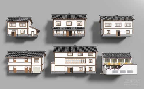 New Chinese Style Rural Homestay Villa Exterior Set 3D model