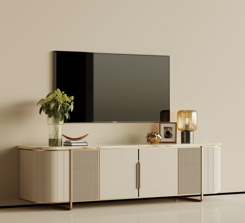 Modern Luxury TV Cabinet Sideboard with Marble Top and Gold Frame 3D model