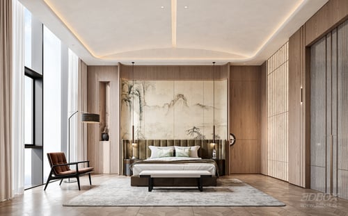 New Chinese Style Luxury Modern Bedroom Interior 3D model