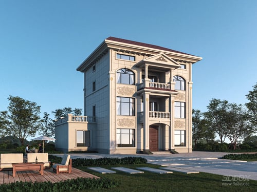 Neoclassical Luxury Villa Exterior Scene 3D model