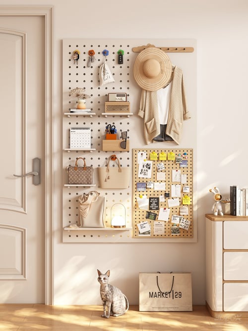 Modern Cream Style Pegboard Wall Storage Rack Set 3D model
