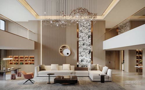 Modern Luxury Duplex High Ceiling Living Room Interior 3D model