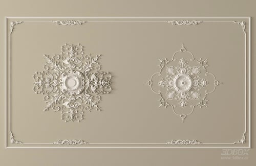 French Style Carved Gypsum Decorative Plaster Set 3D model