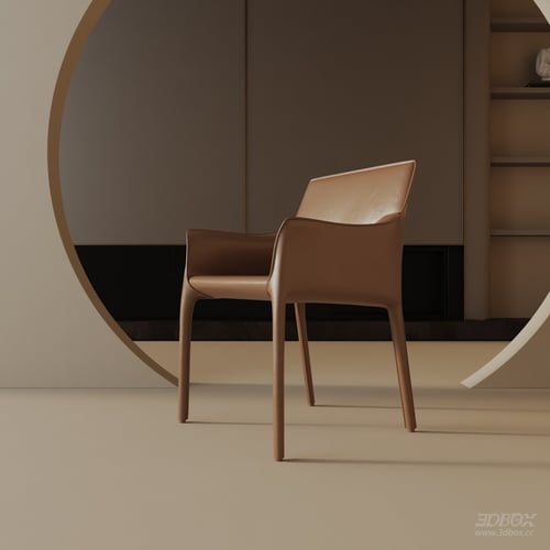 Modern Brown Leather Armchair Minimalist Luxury Seating 3D model