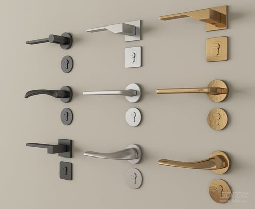 Modern Metal Door Handle Set 3D model